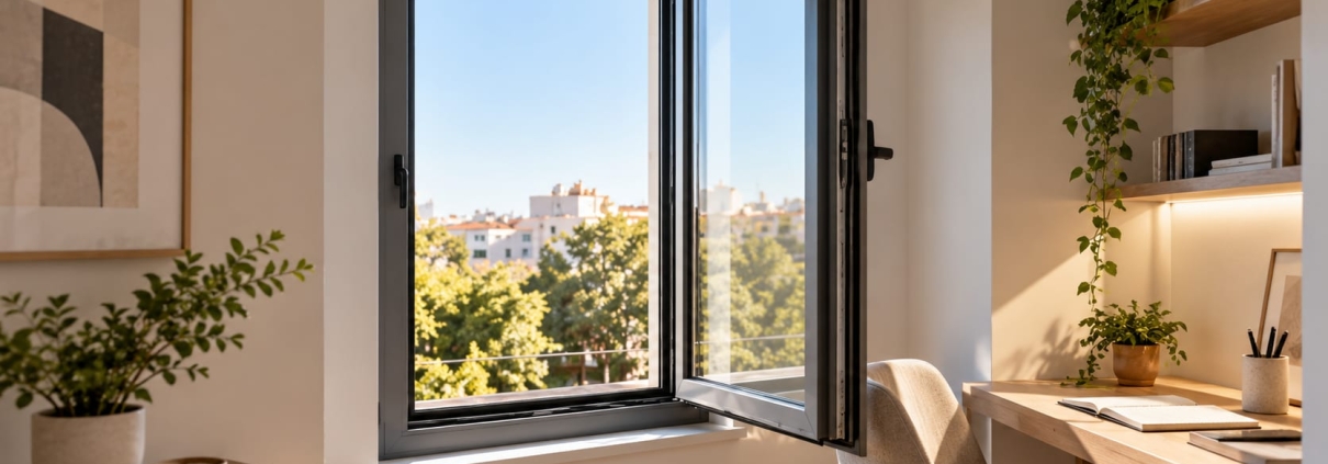 Ventana corredera de aluminio en una vivienda con poco espacio
